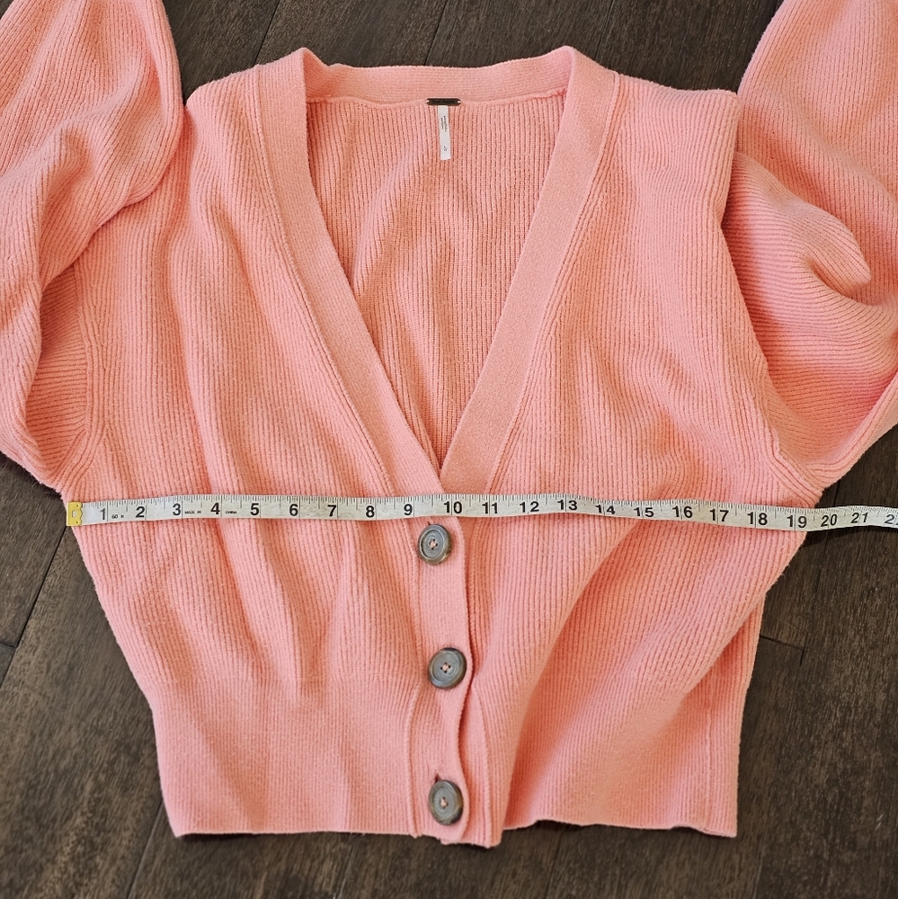 Free People Big Plans Ribbed Cardigan Sweater - Size Large - Peach/Coral - Picture 10 of 15